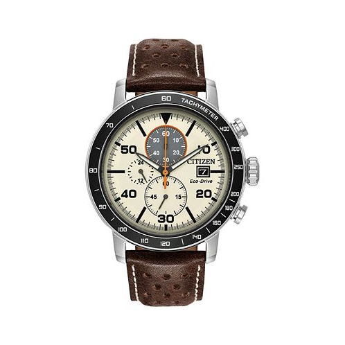 Citizen Eco-Drive Mens Chronograph Brown Leather Strap Watch 44mm