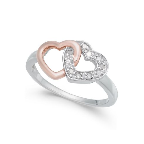 Macys Diamond Interlocking Heart Ring (1/10 ct. t.w.) in Sterling Silver and Rose Gold-Plate