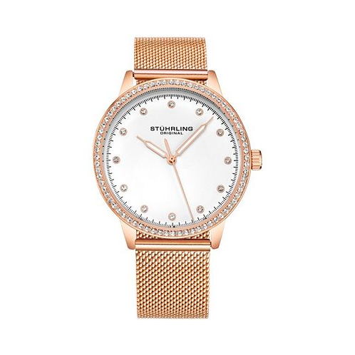 Stuhrling Womens Rose Gold-Tone Mesh Bracelet Watch 38mm