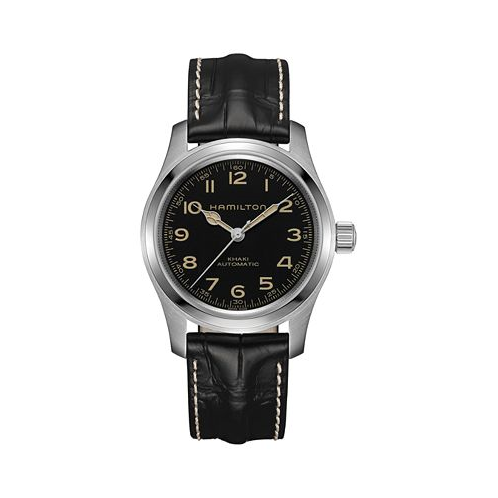 Hamilton Mens Swiss Automatic Khaki Field Murph Black Leather Strap Watch 42mm