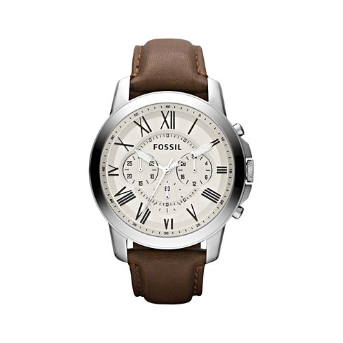Fossil Mens Chronograph Grant Brown Leather Strap Watch 44mm