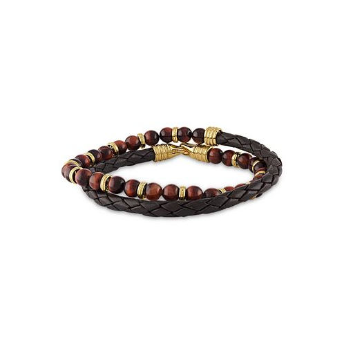 Esquire Mens Jewelry Double-Wrap Tigers Eye Bracelet in 14k Gold Over Sterling Silver