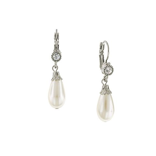 2028 Silver-Tone Crystal and Simulated Pearl Drop Earrings
