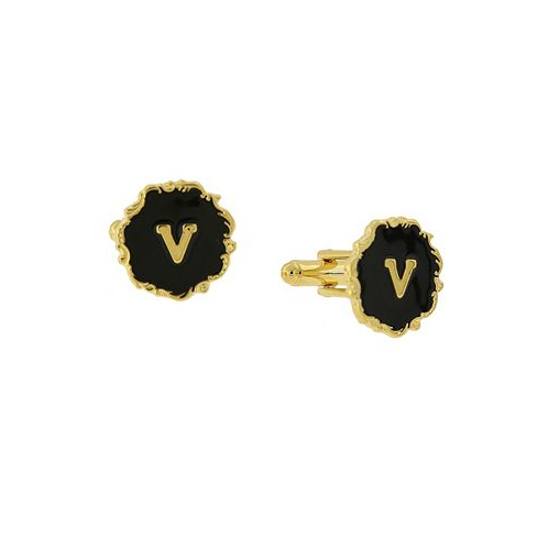 1928 Jewelry 14K Gold-Plated Enamel Initial V Cufflinks