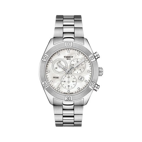 Tissot Womens Swiss Chronograph T-Classic PR 100 Diamond (1/20 ct. t.w.) Gray Stainless Steel Bracelet Watch 38mm