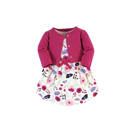 Touched by Nature Baby Girls Baby Organic Cotton Dress and Cardigan 2pc Set Pink Botanical