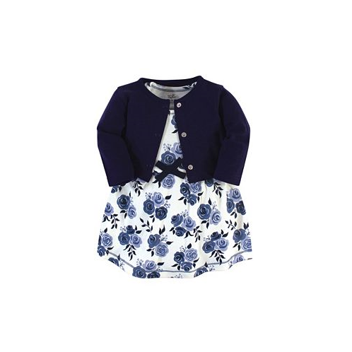Touched by Nature Baby Girls Baby Organic Cotton Dress and Cardigan 2pc Set Navy Floral