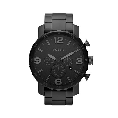 Fossil Mens Chronograph Nate Black-Tone Stainless Steel Bracelet Watch 50mm JR1401