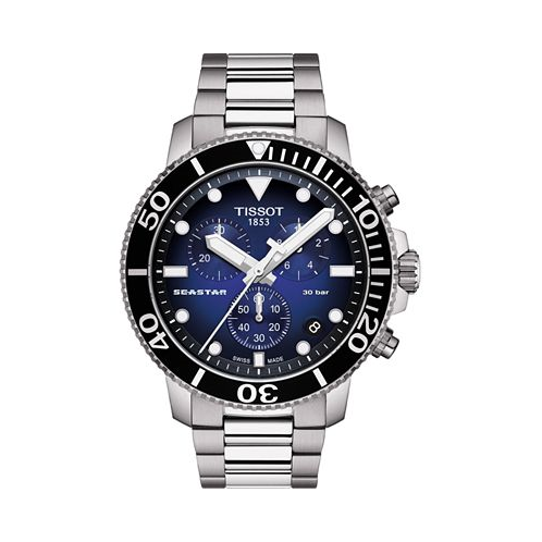 Tissot Mens Swiss Chronograph Seastar 1000 Gray Stainless Steel Bracelet Diver Watch 45.5mm
