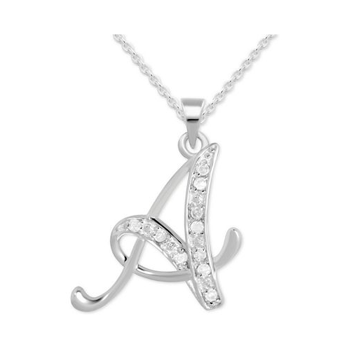 Macys Diamond A Initial 18 Pendant Necklace (1/10 ct. t.w.) in Sterling Silver