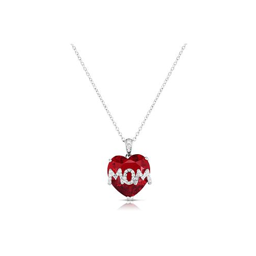 Macys Simulated Ruby Mom Pendant In Silver Plate