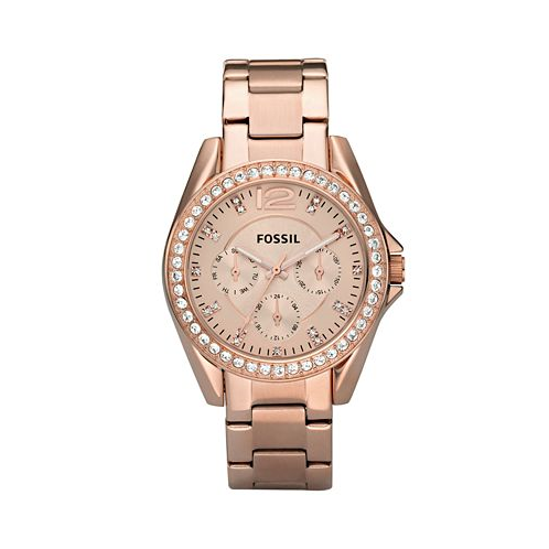 Fossil Womens Riley Rose Gold Plated Stainless Steel Bracelet Watch 38mm