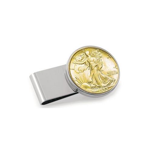 American Coin Treasures Mens Gold-Layered Silver Walking Liberty Half Dollar Stainless Steel Coin Money Clip