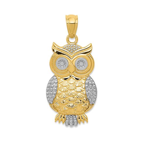 Macys Textured Owl Charm in 14K Gold with Rhodium Plating
