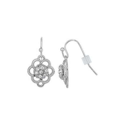 2028 Silver-Tone Small Crystal Flower Drop Earrings