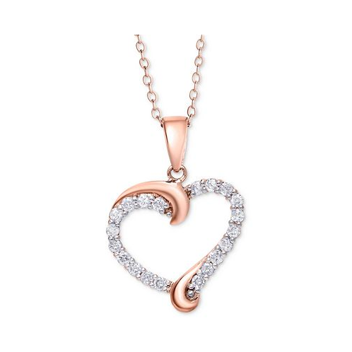 Macys Diamond Swirl Heart Pendant Necklace (1/2 ct. t.w.) in Sterling Silver 14k Gold-Plated Sterling Silver or 14k Rose Gold-Plated Sterling Silver
