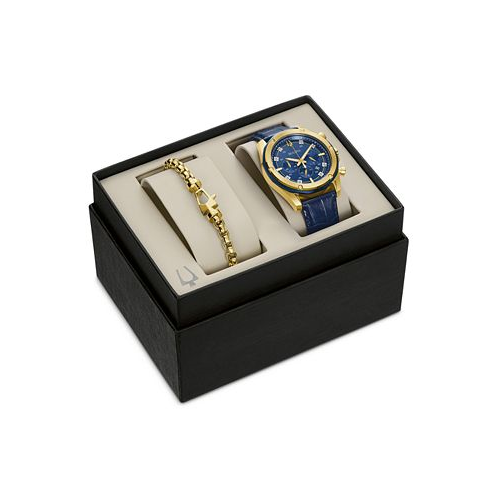 Bulova Mens Chronograph Diamond-Accent Blue Leather Strap Watch 43mm Gift Set
