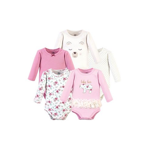 Little Treasure Baby Girl Cotton Long-Sleeve Bodysuits 5pk Floral Baby Bear