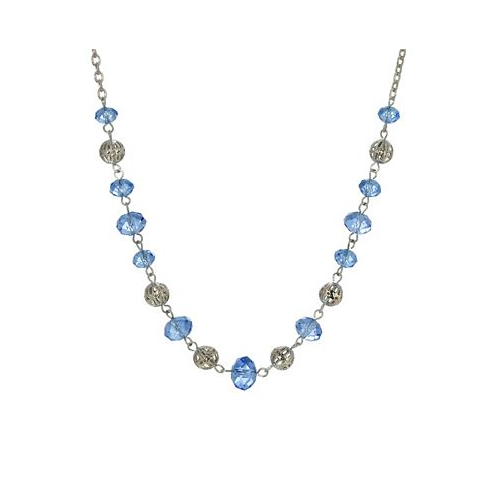 2028 Womens Silver Tone with Blue and Silver Beaded Chain Necklace