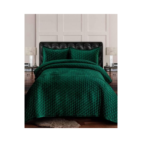 Tribeca Living Lugano Honeycomb Velvet Oversized Solid 2 Piece Quilt Set Twin