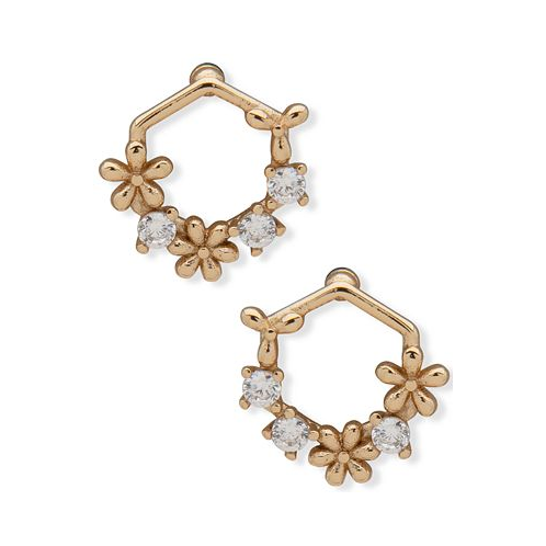 Lonna & lilly Gold-Tone Crystal & Flower Open Stud Earrings