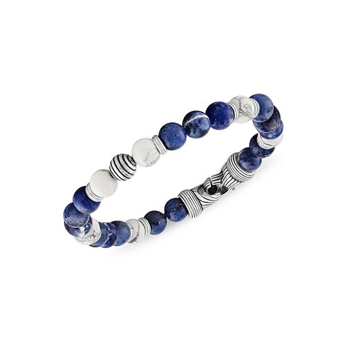 Esquire Mens Jewelry Sodalite & Howlite Bead Bracelet in Sterling Silver