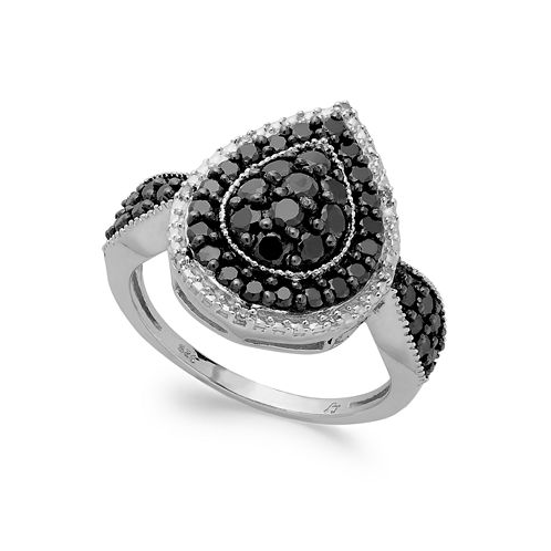 Macys Sterling Silver Black (1 ct. t.w.) and White Diamond Accent Pear-Shaped Ring