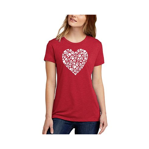 LA Pop Art Womens Premium Blend Word Art Paw Prints Heart T-Shirt