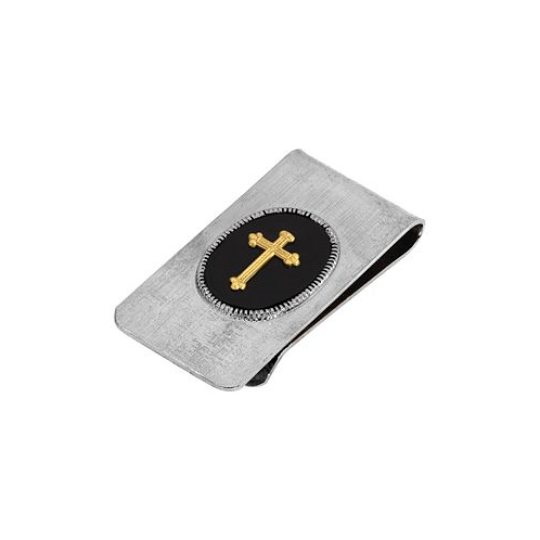 Symbols of Faith Mens Silver-Tone Black Enamel Gold-Tone Cross Money Clip