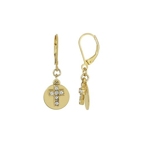 Symbols of Faith 14K Gold Dipped Carded Crystal Cross with Round Disc Euro Wire Earrings