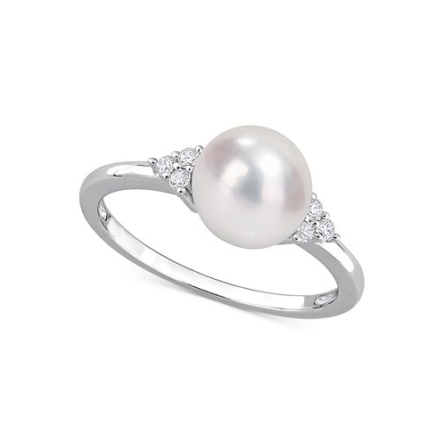 Macys Cultured Freshwater Pearl (7-1/2mm) & Cubic Zirconia Ring in Sterling Silver