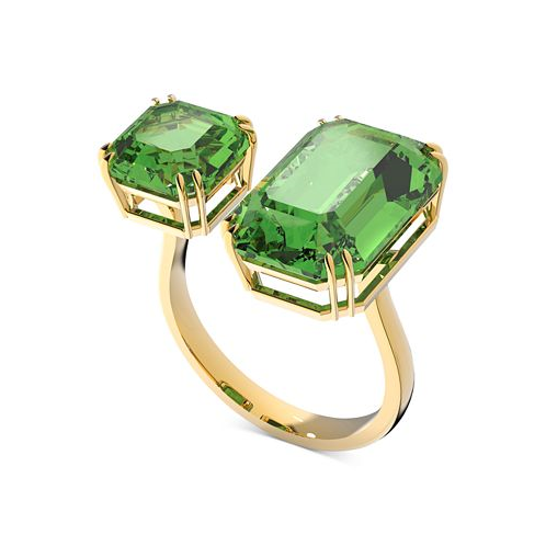 Swarovski Gold-Tone Green Octagon Crystal Cocktail Ring
