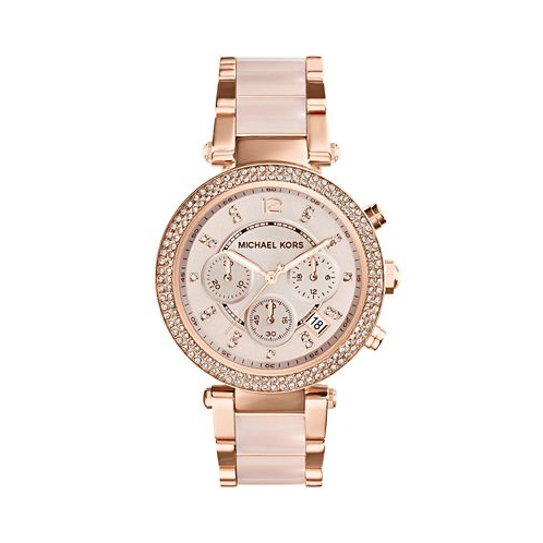 Michael Kors Womens Chronograph Parker Blush and Rose Gold-Tone Stainless Steel Bracelet Watch 39mm MK5896