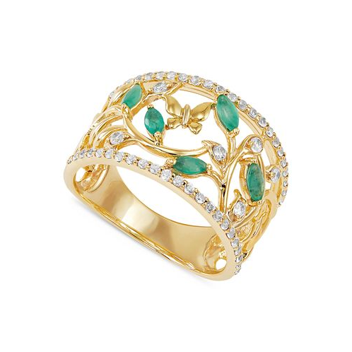 Macys Emerald (3/8 ct. t.w.) & White Topaz (1/2 ct. t.w.) Openwork Ring in 14K Gold-Plated Sterling Silver