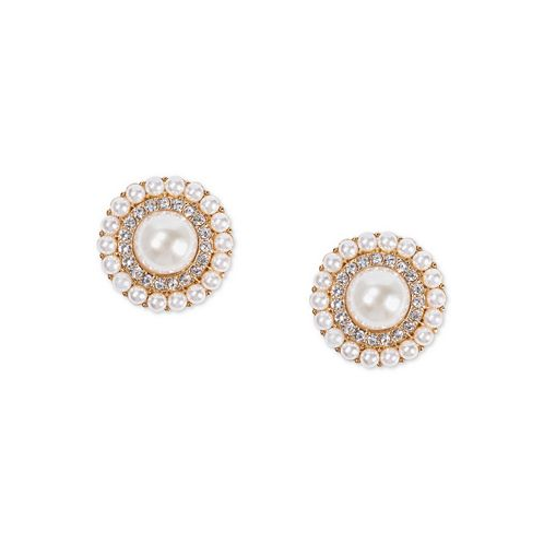 Charter Club Gold-Tone Pave & Imitation Pearl Orbital Button Earrings