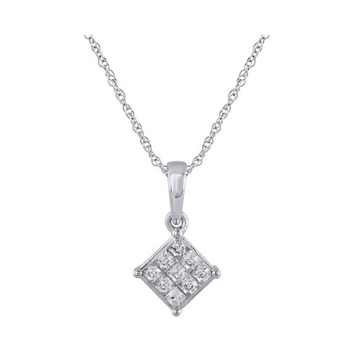 Macys Diamond Princess Cluster 18 Pendant Necklace (1/7 ct. t.w.) in 14k White Gold