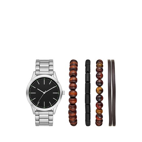 Folio Mens Silver-Tone Bracelet Watch Gift Set 44mm