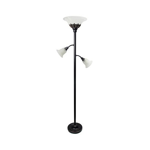 Lalia Home Torchiere Floor Lamp with 2 Reading Lights and Scalloped Glass Shades