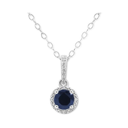 Macys Sapphire (5/8 ct. t.w.) & Diamond Accent Solitaire 18 Pendant Necklace in Sterling Silver (Also in Emerald & Ruby)