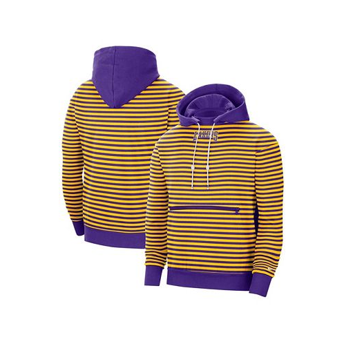 Nike Mens Gold-Tone Purple Los Angeles Lakers 75th Anniversary Courtside Striped Pullover Hoodie