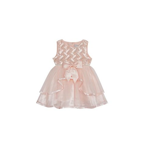 Rare Editions Baby Girls Basket Weave Social Dress with Two Tiered Ribbon Skirt
