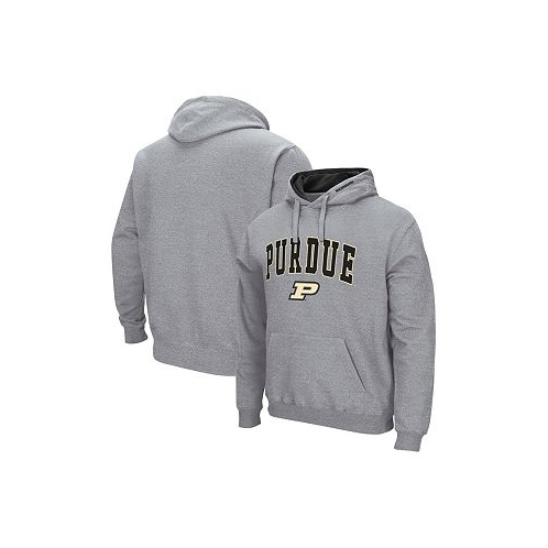 Colosseum Mens Heathered Gray Purdue Boilermakers Arch and Logo 3.0 Pullover Hoodie