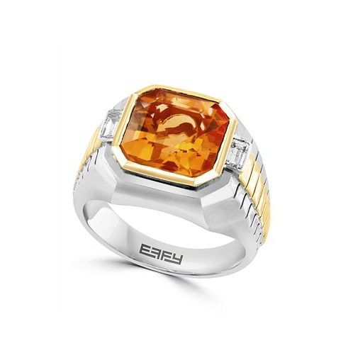 EFFY Collection EFFY Mens Citrine (5-1/10 ct. t.w.) & White Topaz (1/10 ct. t.w.) Ring in Sterling Silver & 14k Gold-Plated Sterling Silver