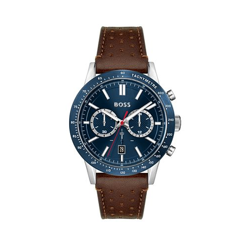Hugo Boss Mens Allure Chronograph Brown Leather Strap Watch 44mm
