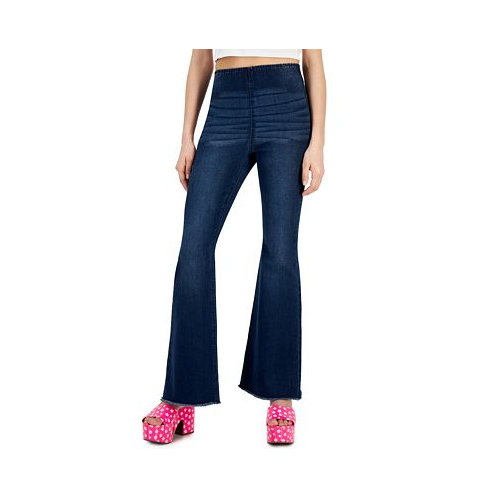 Tinseltown Womens Pull-On Frayed-Hem Flare-Leg Denim Jeans