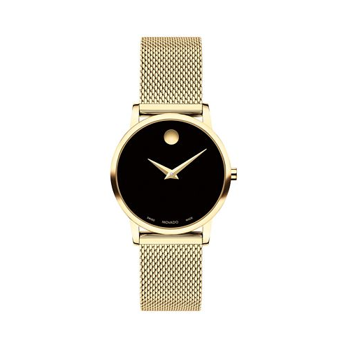 Movado Womens Swiss Museum Classic Gold PVD Mesh Bracelet Watch 28mm