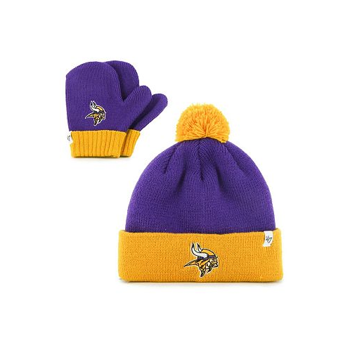 47 Brand Infant Unisex 47 Purple Gold Minnesota Vikings Bam Bam Cuffed Knit Hat with Pom and Mittens Set