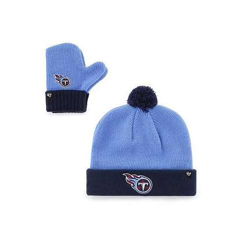 47 Brand Toddler Unisex Light Blue and Navy Tennessee Titans Bam Bam Cuffed Knit Hat with Pom and Mittens Set