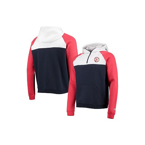 New Era Mens Navy White Boston Red Sox Cooperstown Collection Quarter-Zip Hoodie
