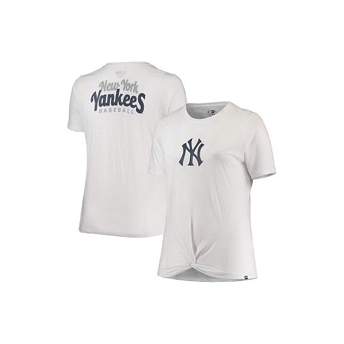New Era Womens White New York Yankees Plus Size 2-Hit Front Knot T-shirt